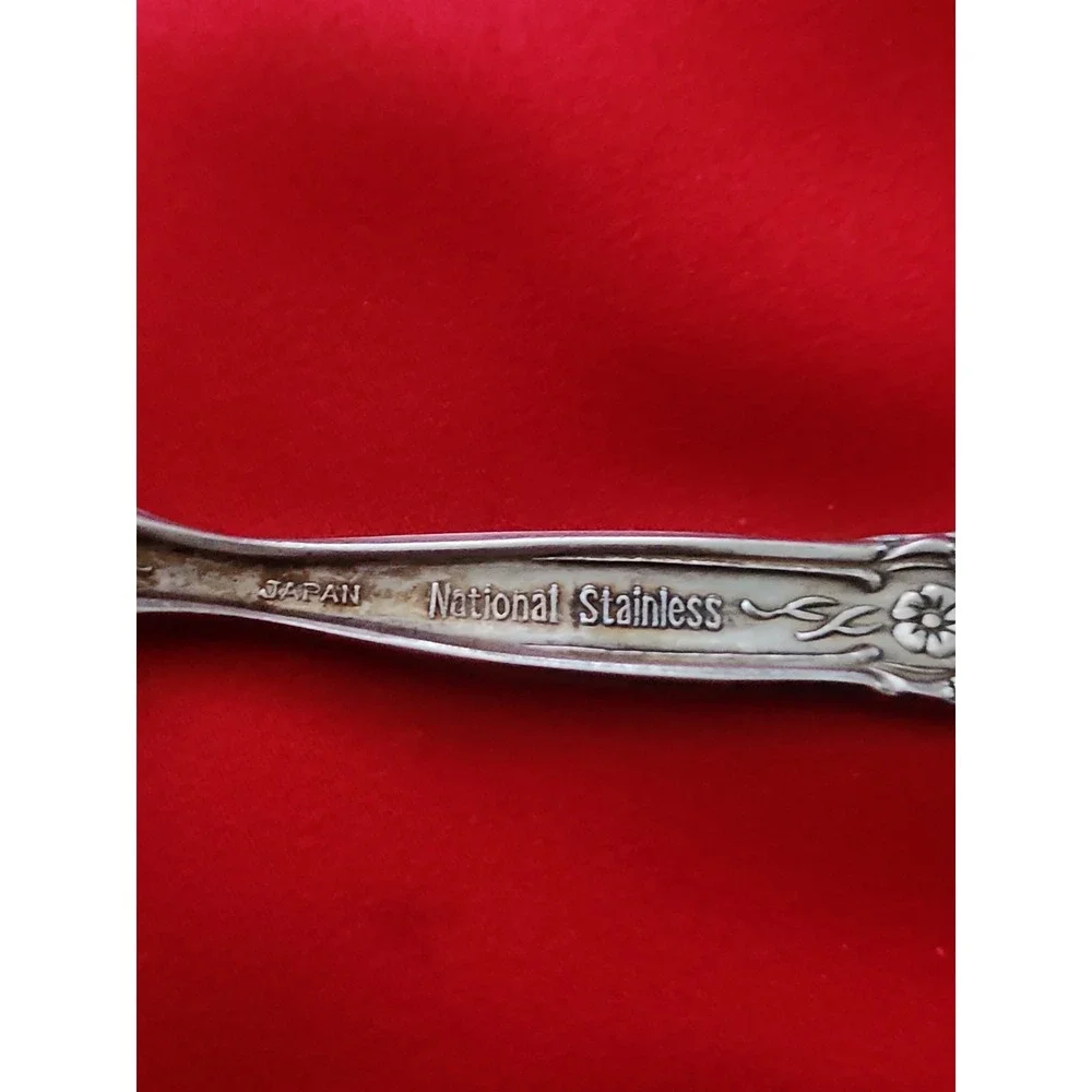 5 National Stainless Japan Flatware New Rose Teaspoons Vintage Floral Silver